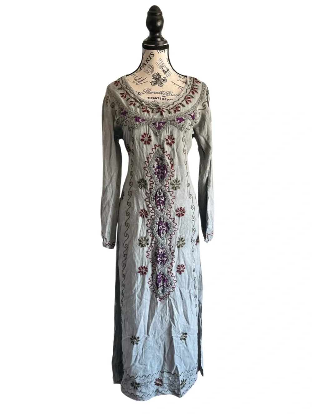 fit flare sweater dress Gown Dress, Boho Maxi Dress, Loose Dress, Parakeet Green Indian Floral, Green / L main image 1